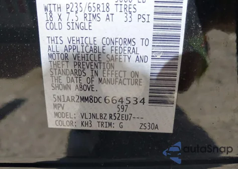 2013 Nissan Pathfinder S z USA, uszkodzony, nr VIN 5N1AR2MM8DC664534